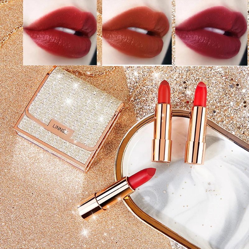 Wholesale Matte Shimmering Velvet Lipstick Make Up Set Korean Fashion Chain  Bag Engraved Lip Glaze 3 Pack Maquillaje - AliExpress