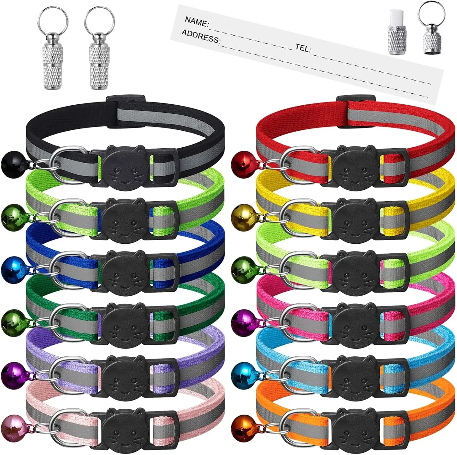 Reflective Breakaway Cat Collars With Bells And Id Name Tags_voghion.com