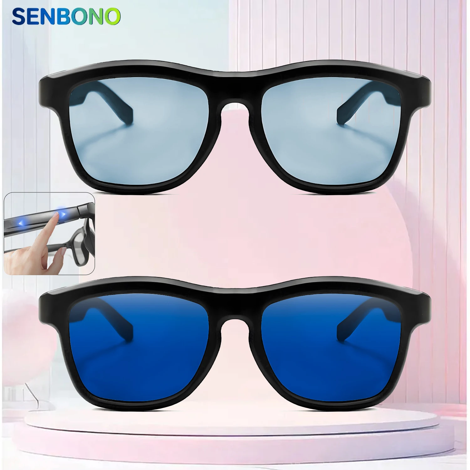 نظارات SENBONO AI الترجمة الذكية للرجال والنساء، عدسات متغيرة الألوان، الإجابة/الرفض على المكالمات، نظارات شمسية عصرية للرجال