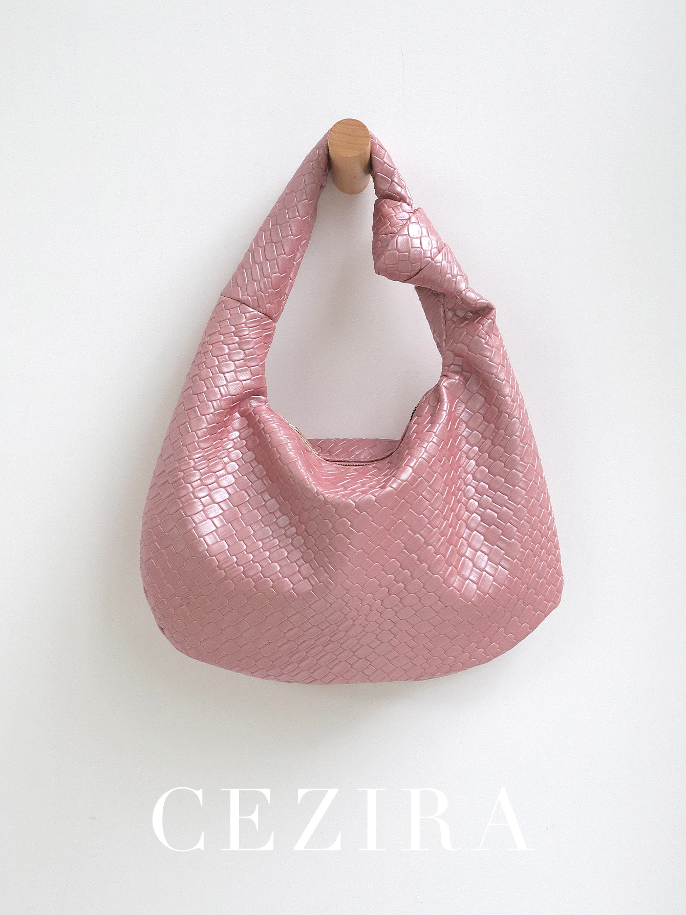 CEZIRA Women Classic Fashion Woven Embossed Hobo Soft PU Vegan Leather Knotted Strap Small Top-handle Shoulder Bag_voghion.com