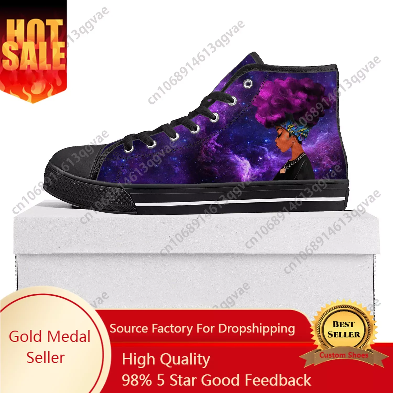 African Woman Black Pop High Top High Quality Sneakers Mens Womens Teenager Canvas Sneaker Casual Couple Shoes Custom Shoe Black