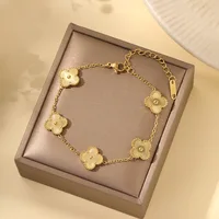 צמיד תלתן חדשני לנשים ובנות זהב כסף פלדת אל-חלד חמישה עלים פרח דיינטי יוקרתי מזל מקושר תכשיטים 1