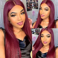 99J droite 13x4 dentelle frontale perruques cheveux humains brésilien bordeaux rouge couleur perruques de cheveux humains pré-plumé 4x4 dentelle fermeture perruque 2