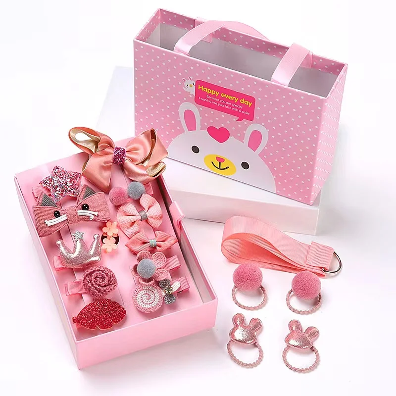 HOT selling Korea lovely Princess Kids sweet Hair Clips 18 pcs/sets with gift box packaging cute baby hair accessories