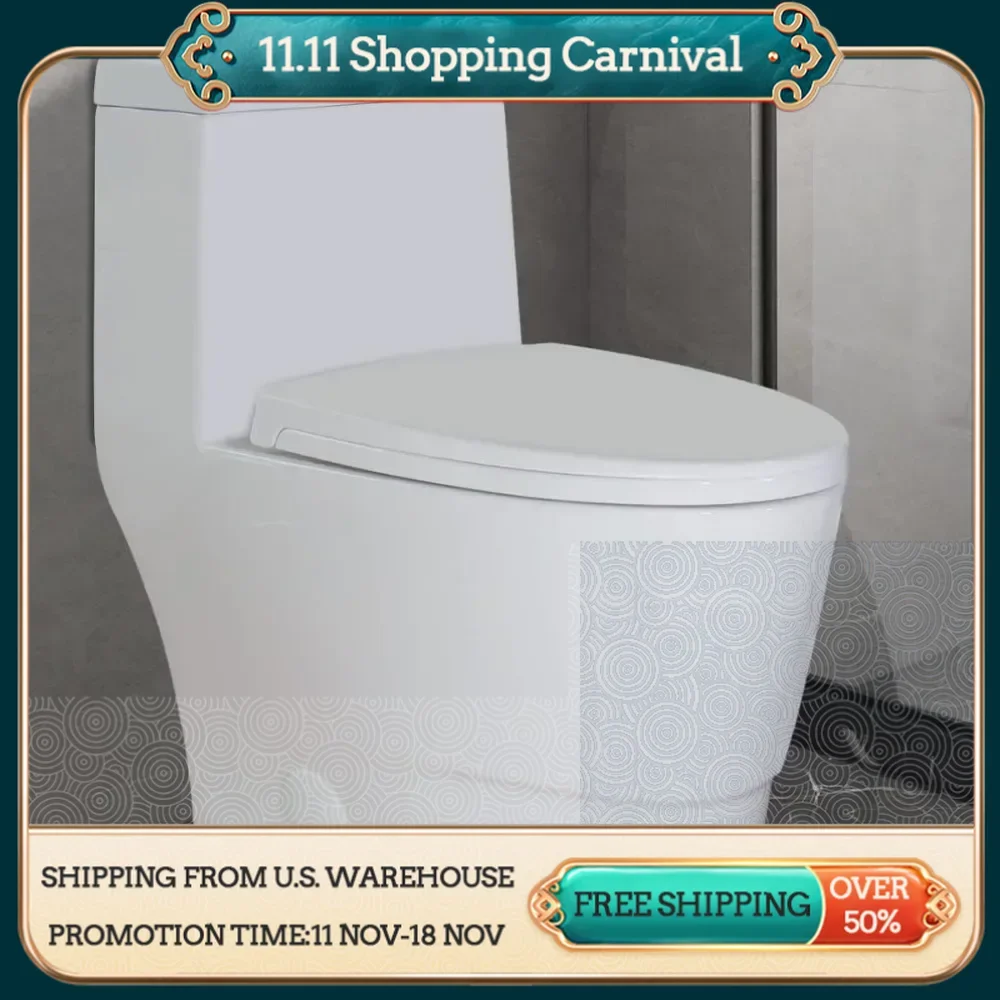 Elongated One Piece Toilet With Dual Flush Modern Sleek Design White Soft Closing Seat With Quick Release Hinges Toilets Parts
