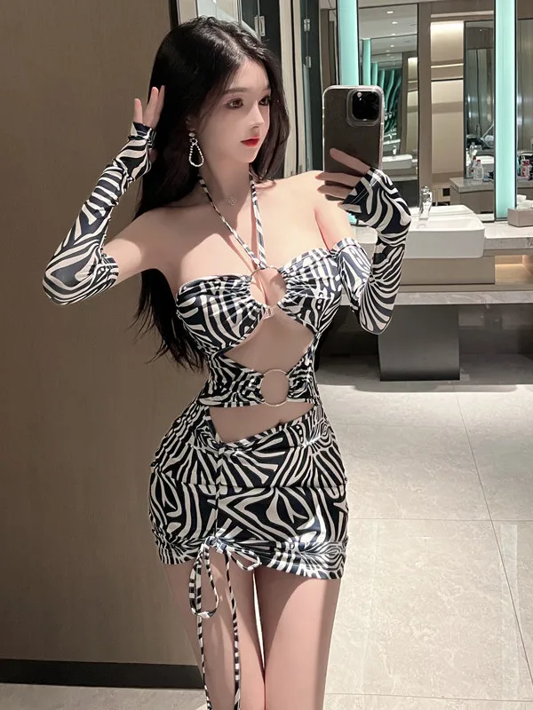 V Neck Sexy Tight Animal Print Dress 4