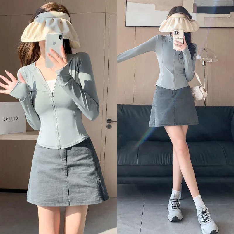 Women's Tracksuit Jacket Slim Fit Long Sleeved Fitness Coat Yoga Crop Tops with Thumb Holes Gym Jacket Workout Sweatshirts
