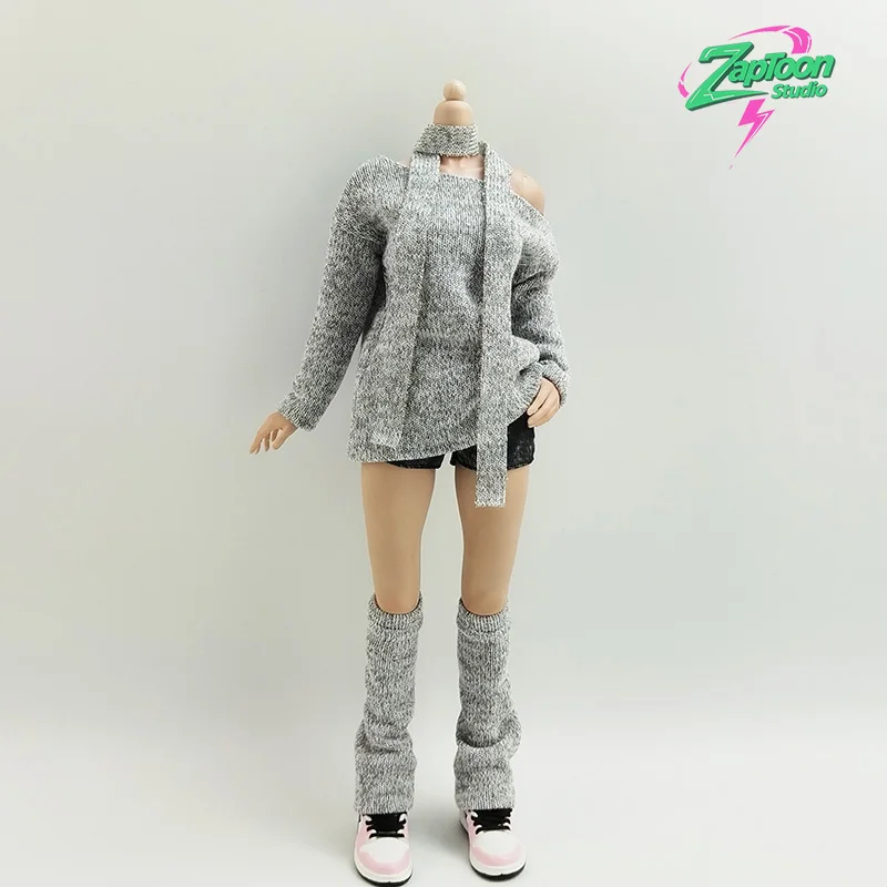 1/6 Scale Sexy Off Shoulder Oversize Jumpers for 12-inch Action Figures BJD Loose Pullover Long Sleeve T Shirt Action Outfit