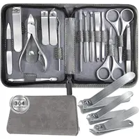 15pcs Stainless Steel Nail Clipper Cutter Trimmer Earpick Grooming Kit Manicure Pedicure Scissor Tweezer Nail Tools Set With Bla 1