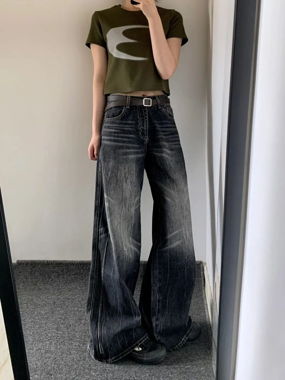 American high street women hip-hop loose vintage straight leg jeans street wide leg personalized vintage casual pants y2k