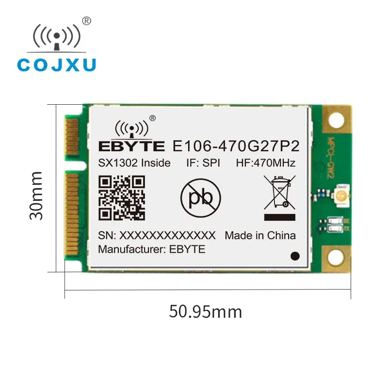 E106-470G27P2 장거리 SX1302 LoRaWAN 게이트웨이 모듈, 470 510MHz SPI 미니 PCI-e 27dBm