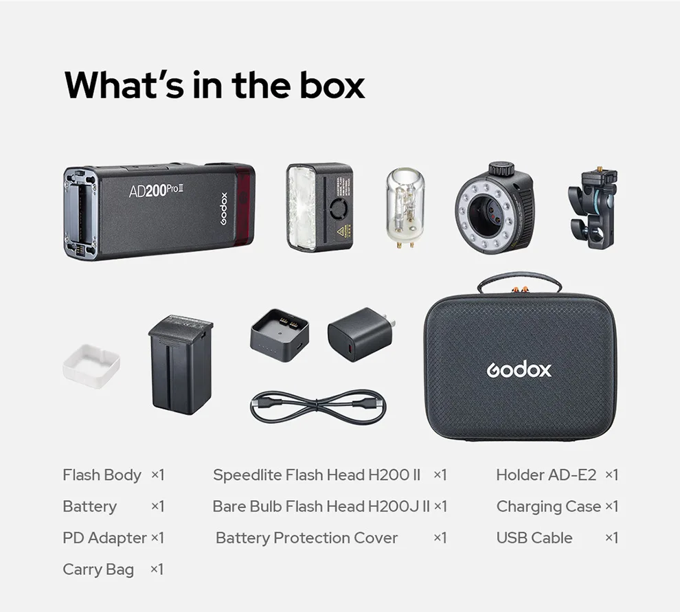 Godox 200W AD200PROII AD200PRO II TTL HSS 2.4G Wireless Camera Pocket Flash Comp