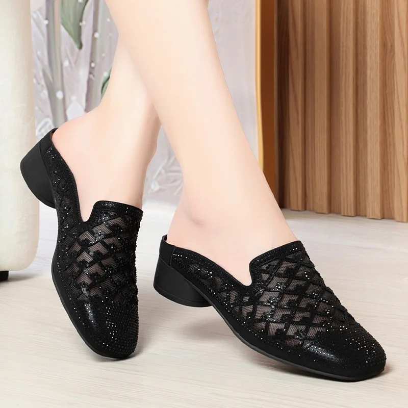 شبشب مقطوع الرأس من حجر الراين للنساء ، بغال يسمح...