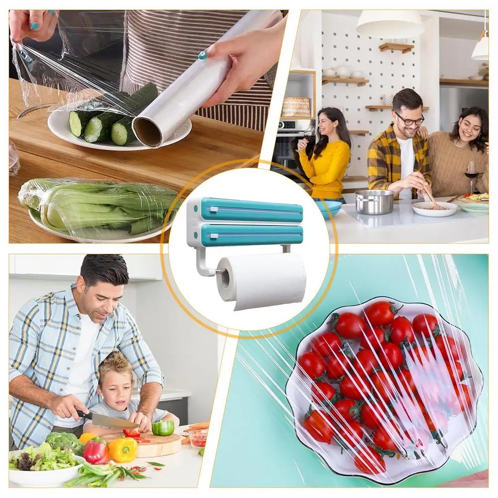 Description Picture 6 of itemAluminum Foil Dispenser Wall Mount Kitchen Aluminum Foil Storage Organization With Cutter Wrap Storage Box Dispenser With Tissue