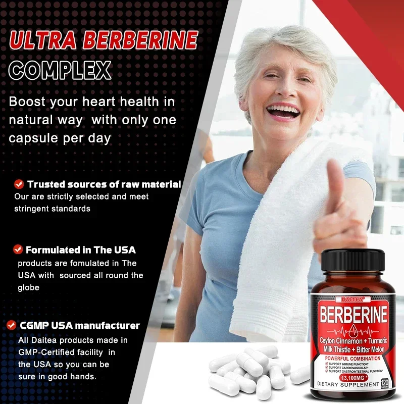 Berberine capsules berberine capsules-Ceylon cinnamon, turmeric, milk thistle, for immunity, healthy cholesterol levels, gastrointestinal function