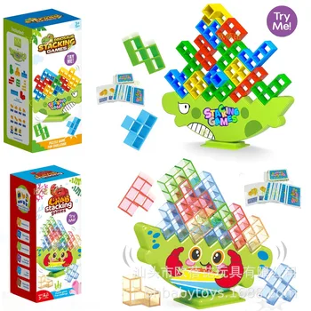 Gioco di Impilamento Dinosauri, Blocchi da Costruzione, Gioco da Tavolo, Giocattolo per Feste, Blocchi Tetris Impilabili, Gioco di Equilibrio da Scrivania, Puzzle da Tavolo