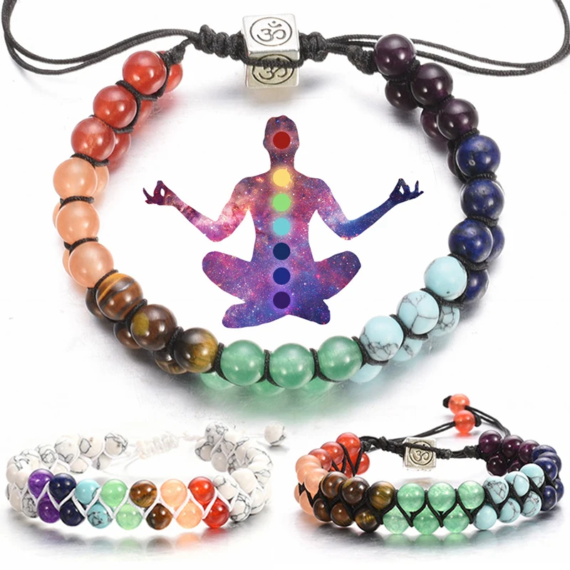 Lot De 4 Bracelets 7 Chakras Pierres Naturelles – Équilibre, Méditation & Yoga – Design Bouddha Élégant