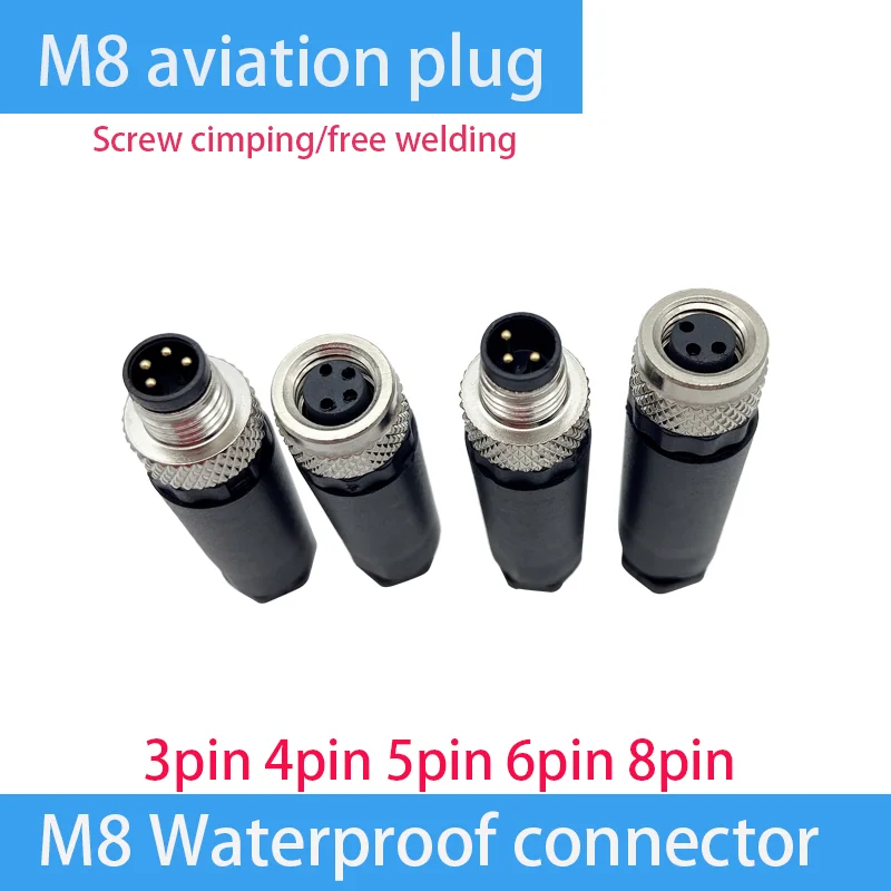 

Free Shipping M8 Sensor Connectors 3 4 5 6 8Pin Aviation Plugs Waterproof IP67 Screw Crimping Contactors Industrial Adapters