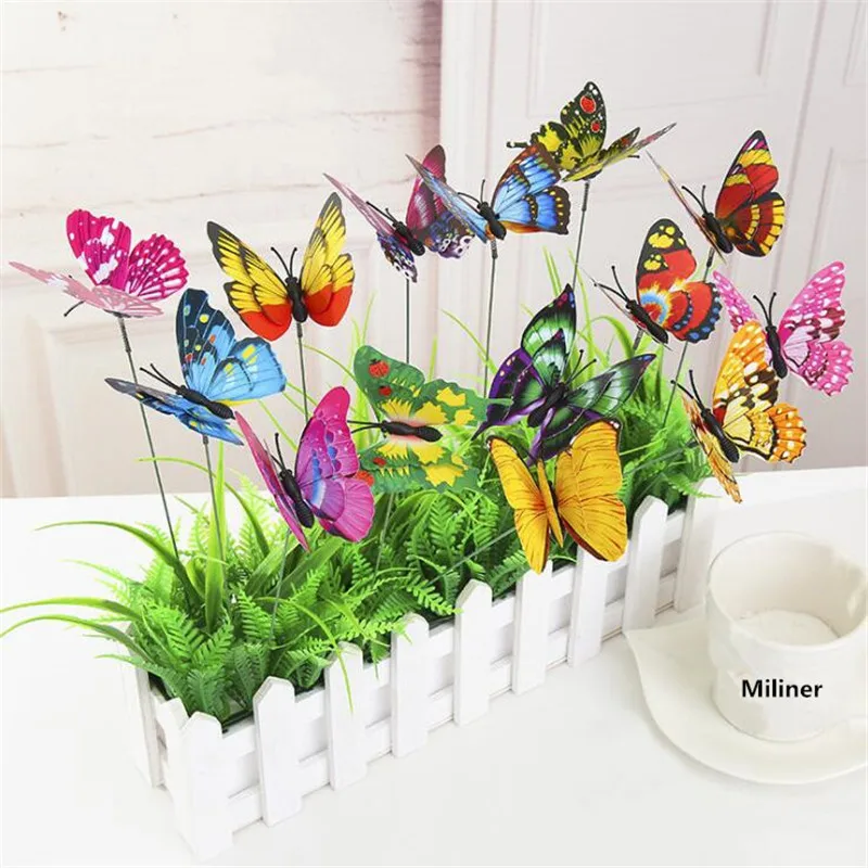 Relaxdays Décoration de jardin papillon, lot de 36, jardinière, piquets pour  plantes, déco extérieur, métal, PVC