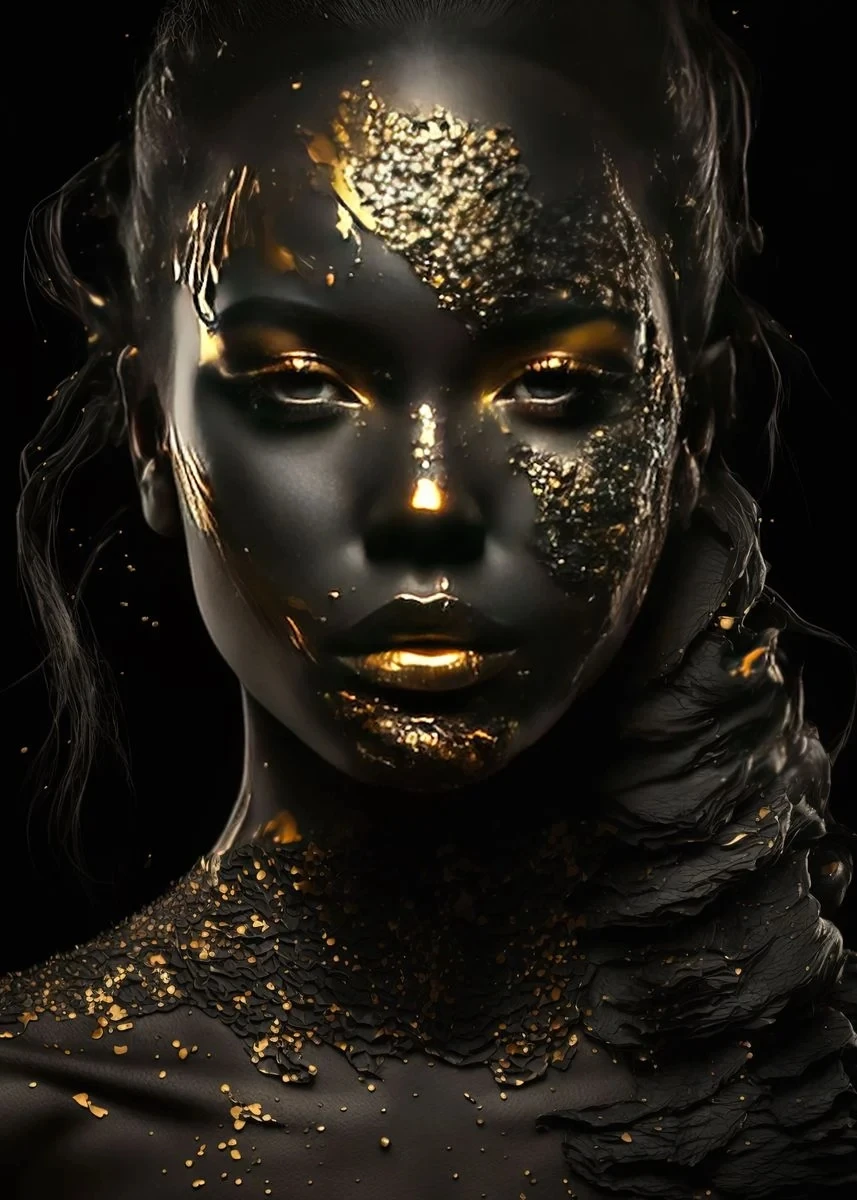 Elegant African Black and Gold Woman Portrait Canvas Art for Modern Living Room Decor