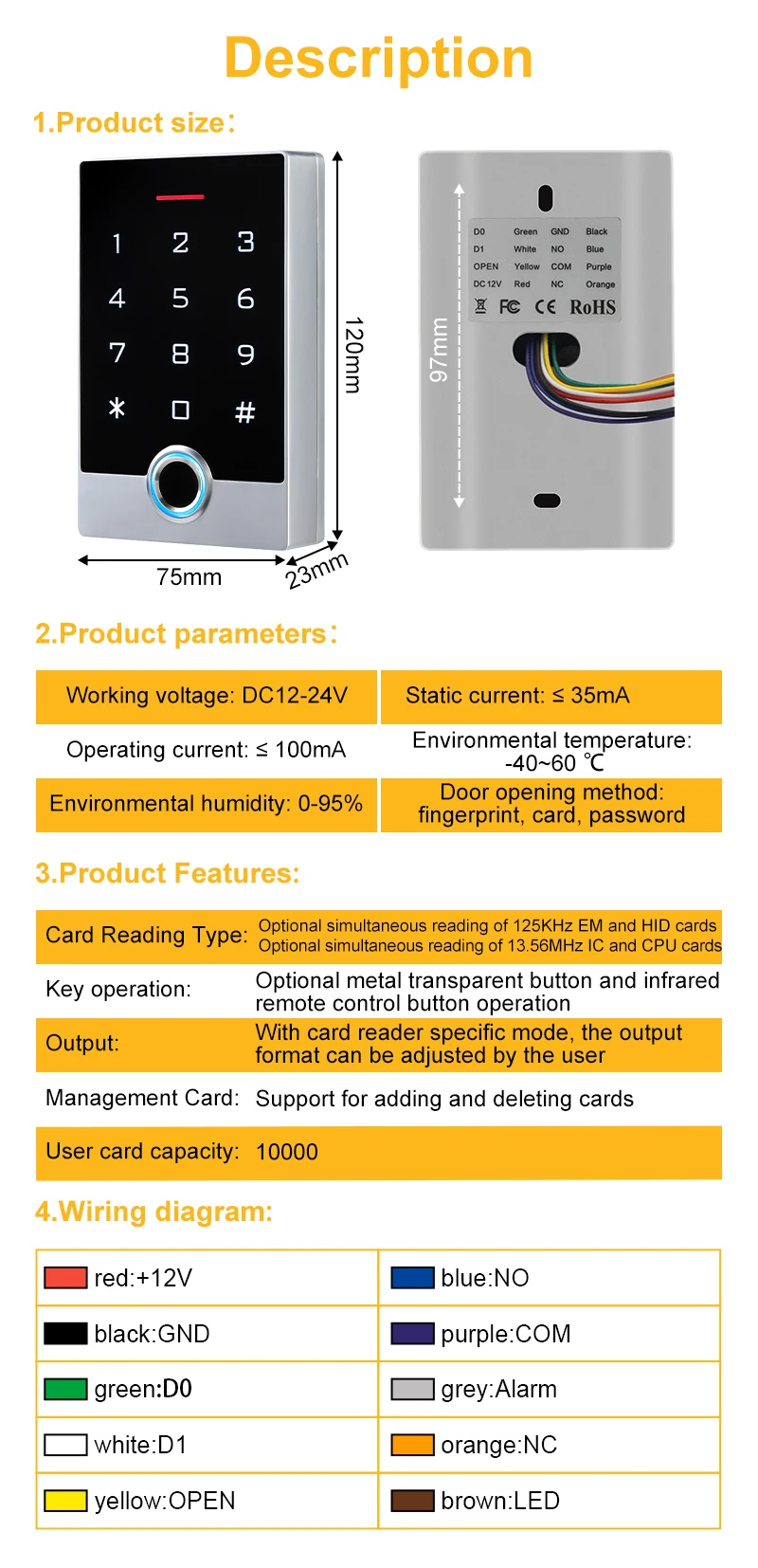 Tuya Smart WiFi Door Access Control Fingerprint Keypad with NFC/IC/RFID Card Rea
