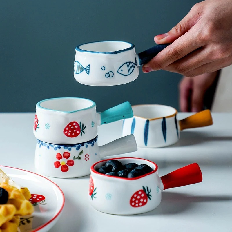 Breakfast Dessert Plate Baking Plate Milk Cup Nordic Style Creative Ceramic Handle Microwave Oven Underglaze Color Plates