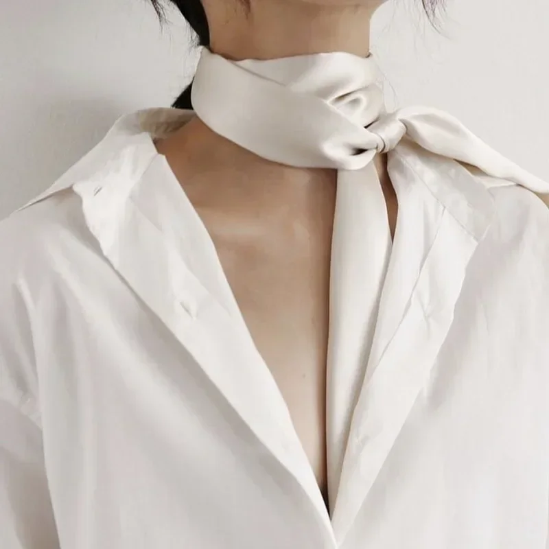 5X190CM Women Narrow Long Scarf Solid Color Chiffon Silk Rubber Red Tie Black Bag Ribbon Headband Choker Streamer Scarf Fur Coat 2
