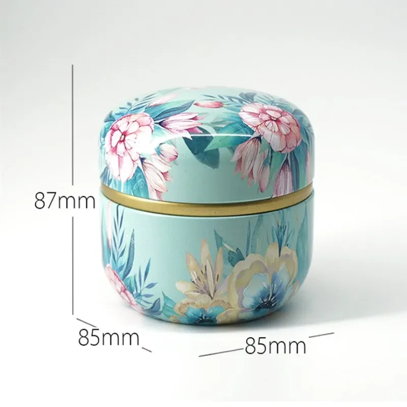 Tea Tin Box Tea Canister Tea Caddy Tinplate Household Sealed Packaging Box Portable Japanese Style Flower Round Small Tin Containers