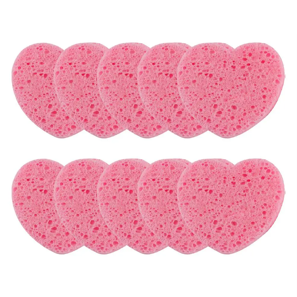 

10PCS Makeup Removal Sponge Heart Shaped Cellulose Face Cosmetic Puff Washing Cotton Sponge Cleansing Sponge P0N1