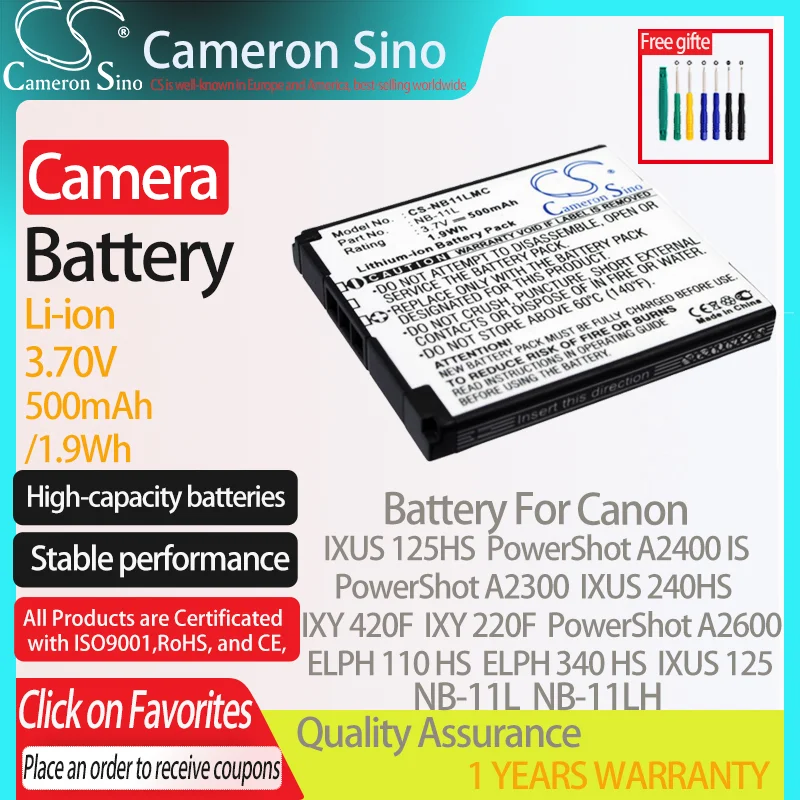 Batteria Cameronsino Per Canon Ixus 125Hs Powershot A2300 Ixy 420F Ixus 125 Hs Elph 110 Hs Adatto Per Canon Nb-11Lh Batteria Della Fotocamera