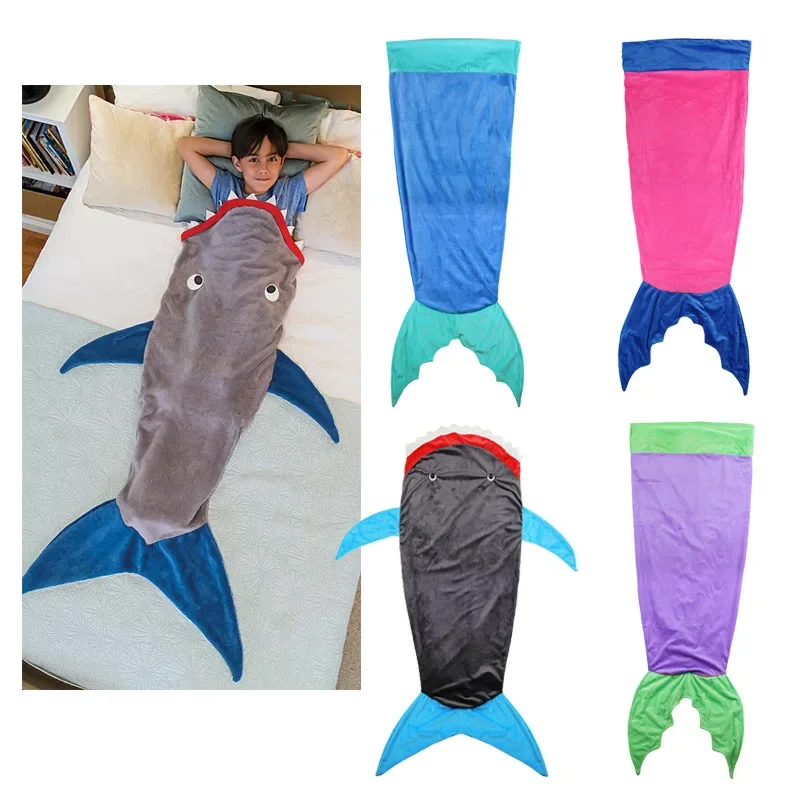 Warm Coral Fleece Cocoon Style Sleep Bag for Boys And Girls Baby Fish Tail Design Four Season Children's Clothing Ins Style
