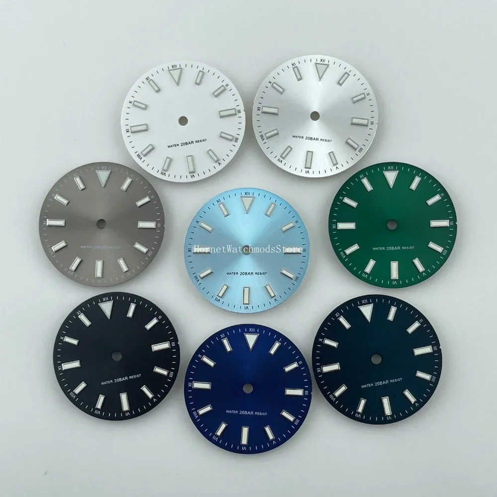 

Улучшенный циферблат с рисунком солнца 28,5 мм и зеленые шпильки в полоску для движения NH35/36