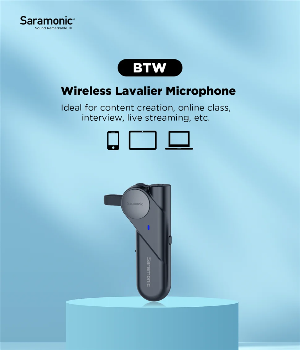 Bluetooth Wireless Lavalier Microphone Professional Lapel Mic Saramonic BTW for iPhone Android Recording Live Streaming Vlog gaming headphones with mic