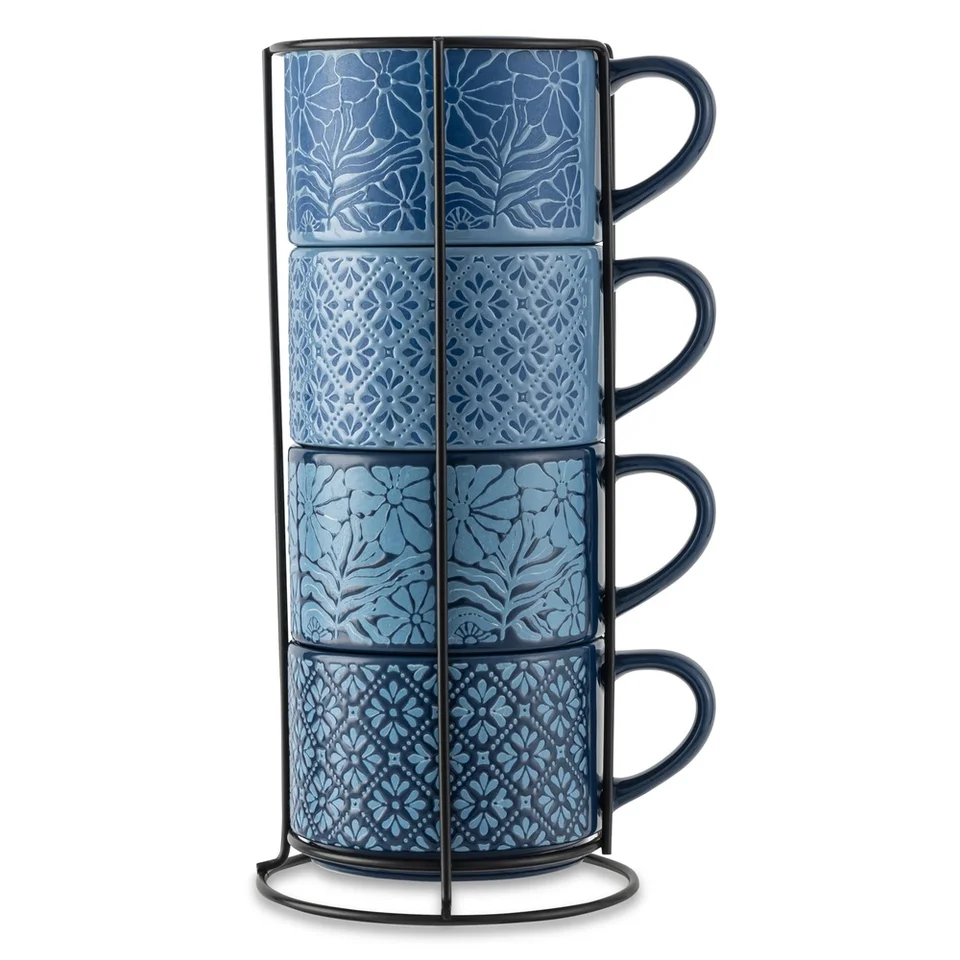 Stackable Floral Geometric Mugs Set of Four