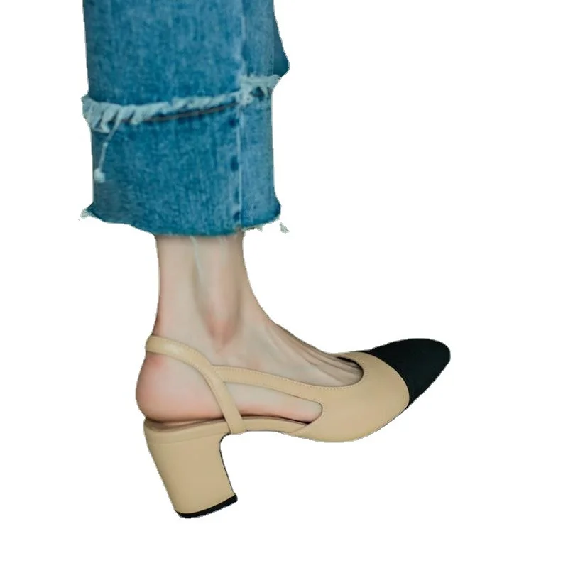 2023 New In Leather Women 39 Shoes Sandals Flat Bottom Color Hollow Thick Heel Chaussure Femme Zapatos Mujer Sandalias Sapatos 5