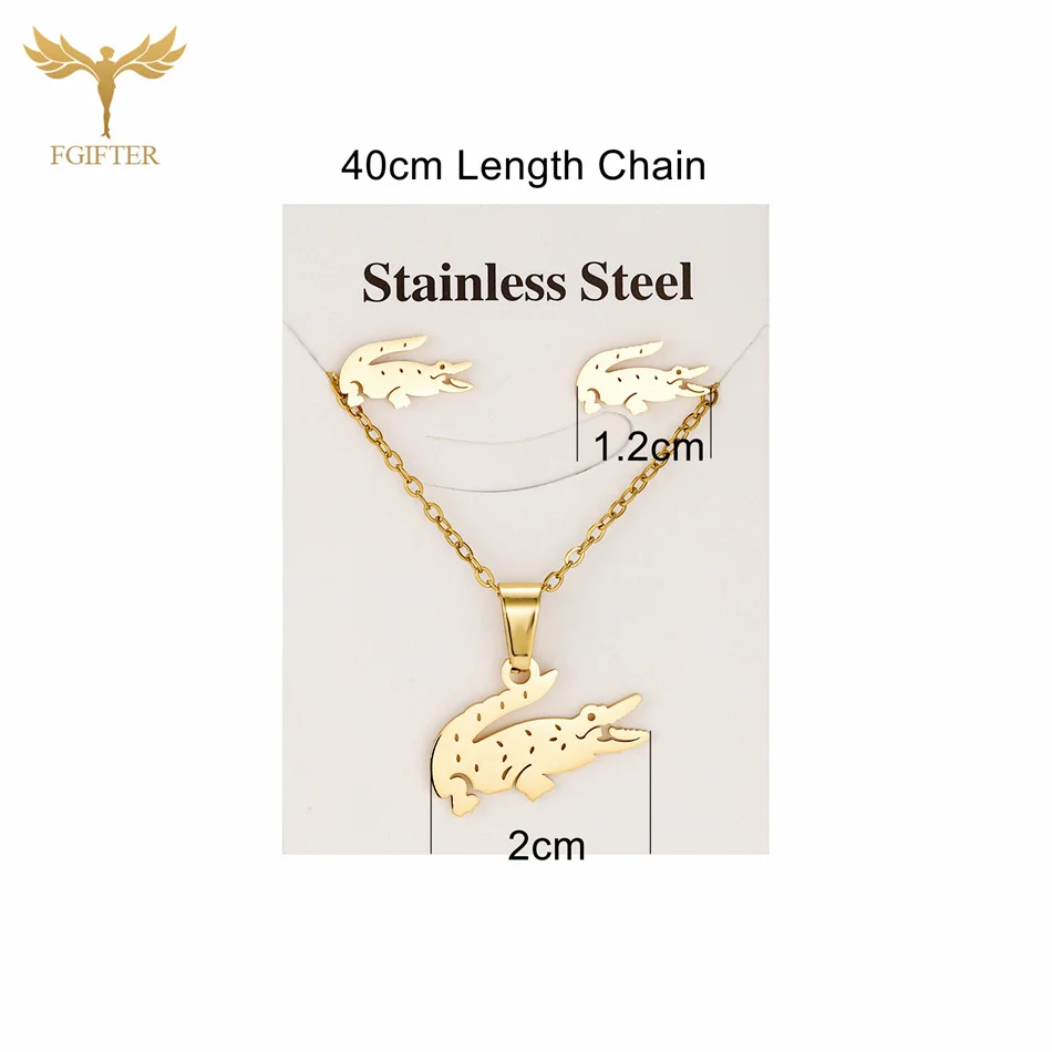Fashion Crocodile Jewelry Set High Quality Stainless Steel Stud Earrings Pendant Chain Necklace Women Accessories Party Gifts