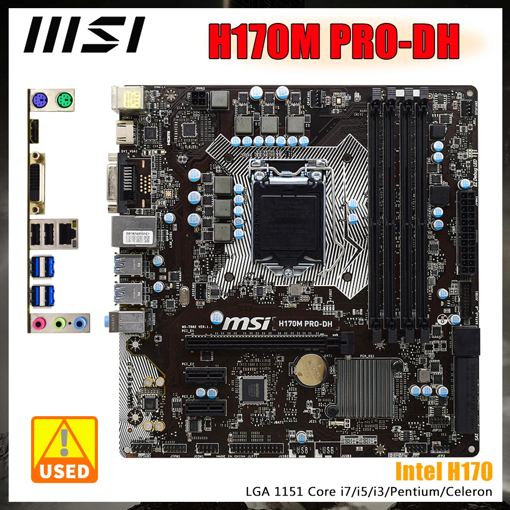 

MSI H170M PRO-DH Motherboard with Intel H170 Chipset Gigabit LAN LGA 1151 CPU Socket Supports inter Corei7 i5 i3 Pentium Celeron