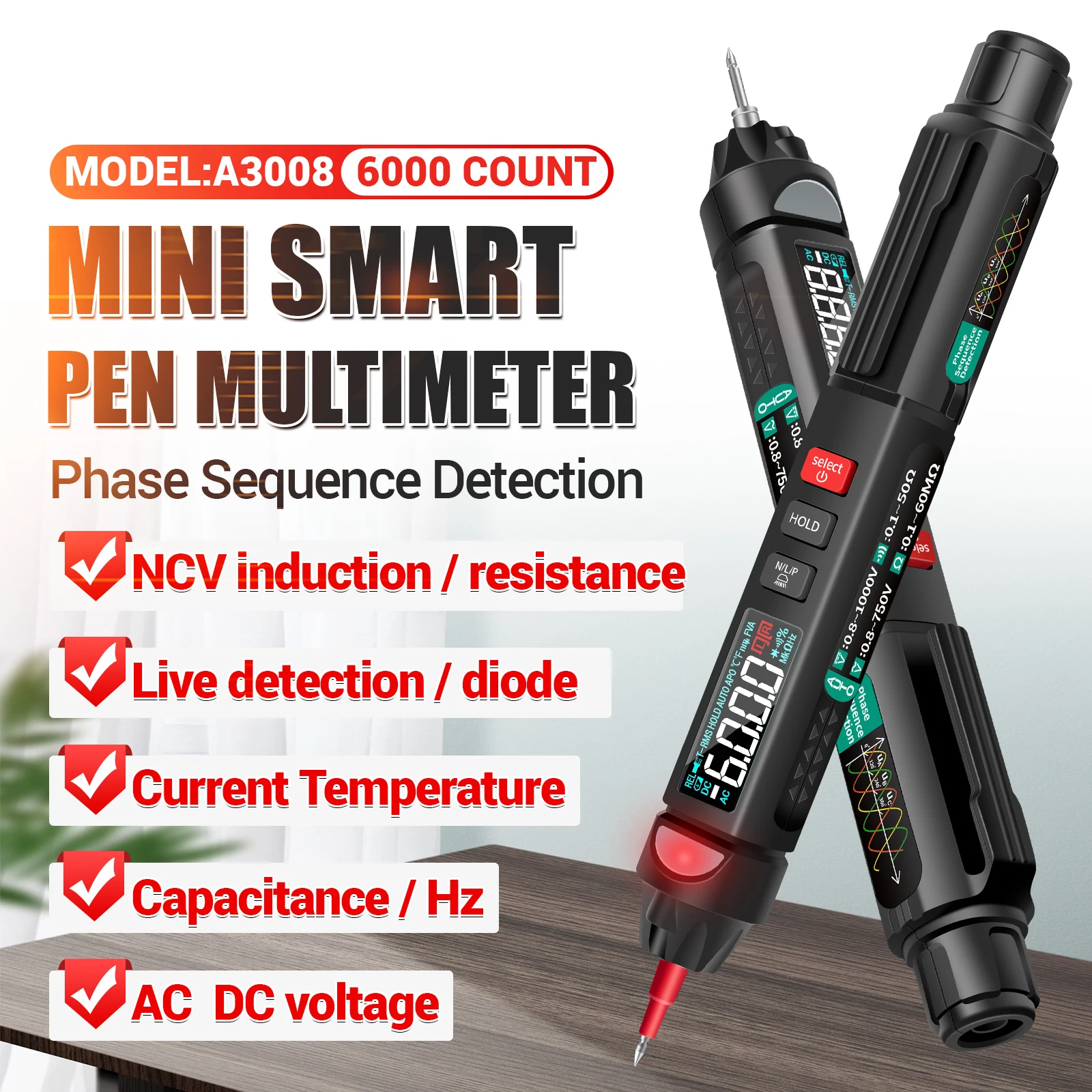 Multimeter Voltmeter Professional Digital Multimeter Tester A3009 A3008 A3007 PRO Auto Sensor Pen Tester 6000Counts Voltage Test digital multimeter,multimeter tester