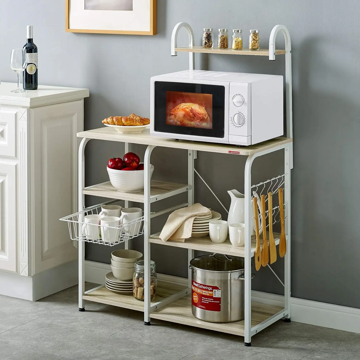 Kitchen Baker's Rack Utility Storage Shelf 35.5" Microwave Stand 3-Tier+4-Tier Shelf for Spice Rack Organizer Works