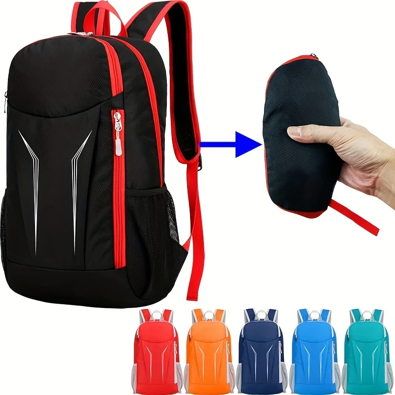 Compact Lightweight Outdoor Backpack Water-Resistant, Large Capacity Ideal for Hiking, Cycling, Travel Reflective Safety Strips