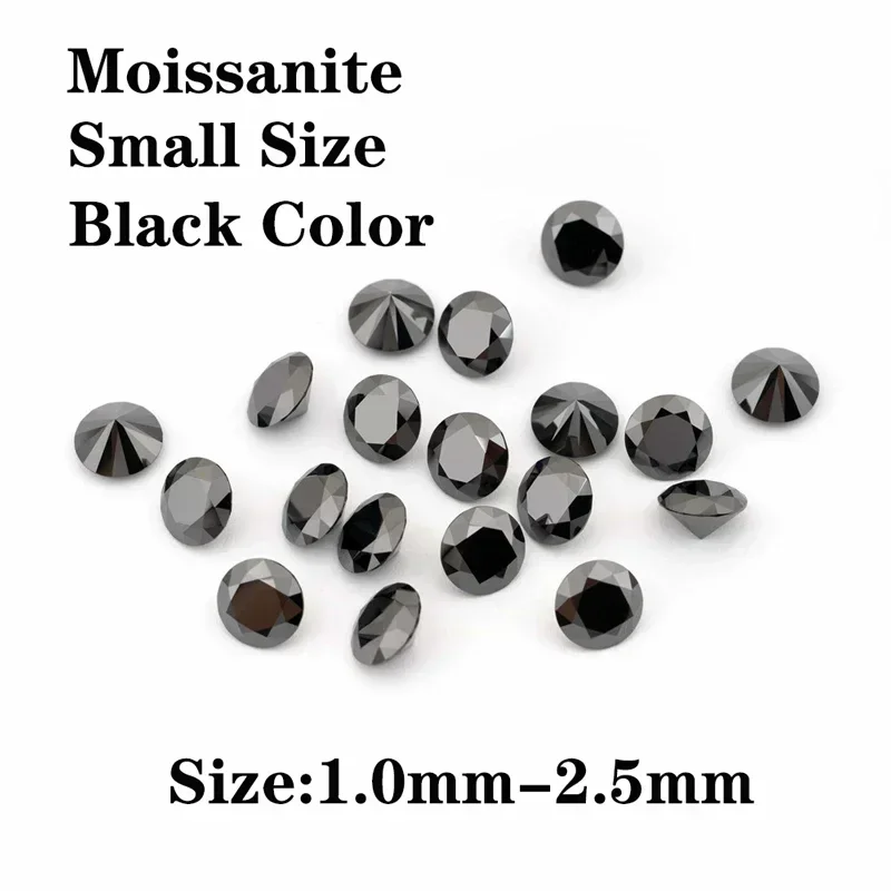 Moissanite Round Shape Black Color Primary Colours Small Size Charms Gemstone DIY Ring Necklace Earrings Materials moissanite charms materials