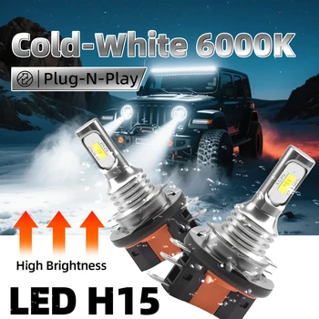 2PCS H15 LED Headlight Bulbs – 20,000LM High Beam & Daytime Running Lights, 3570 CSP Car Lamps for VW, Audi, BMW, Ford, Mazda 1