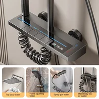 Space Aluminum Shower System,LED display Matte Gray Pressurized Shower Bath Shower Set Home Bathroom Drizzle System Set 2