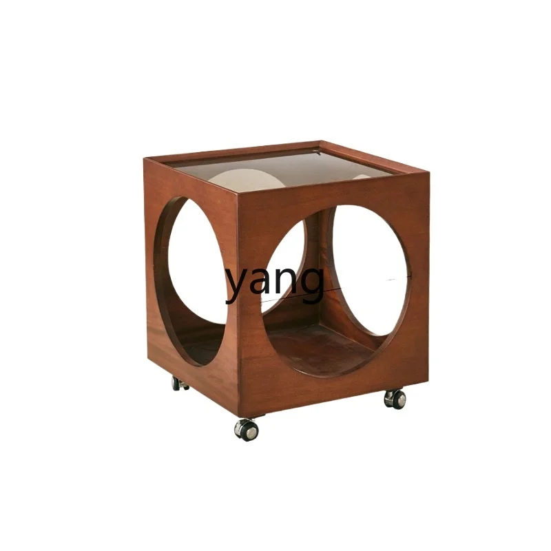 

L'm'm Solid Wood Mobile Small Table Retro Living Room Sofa Corner Table Bed & Breakfast Log Small Coffee Table
