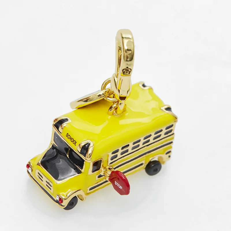Pendentif de voiture en émail coloré pour hommes et femmes, porte-clés de bus scolaire, pendentif de sac, cadeau de bijoux, jaune glaçure