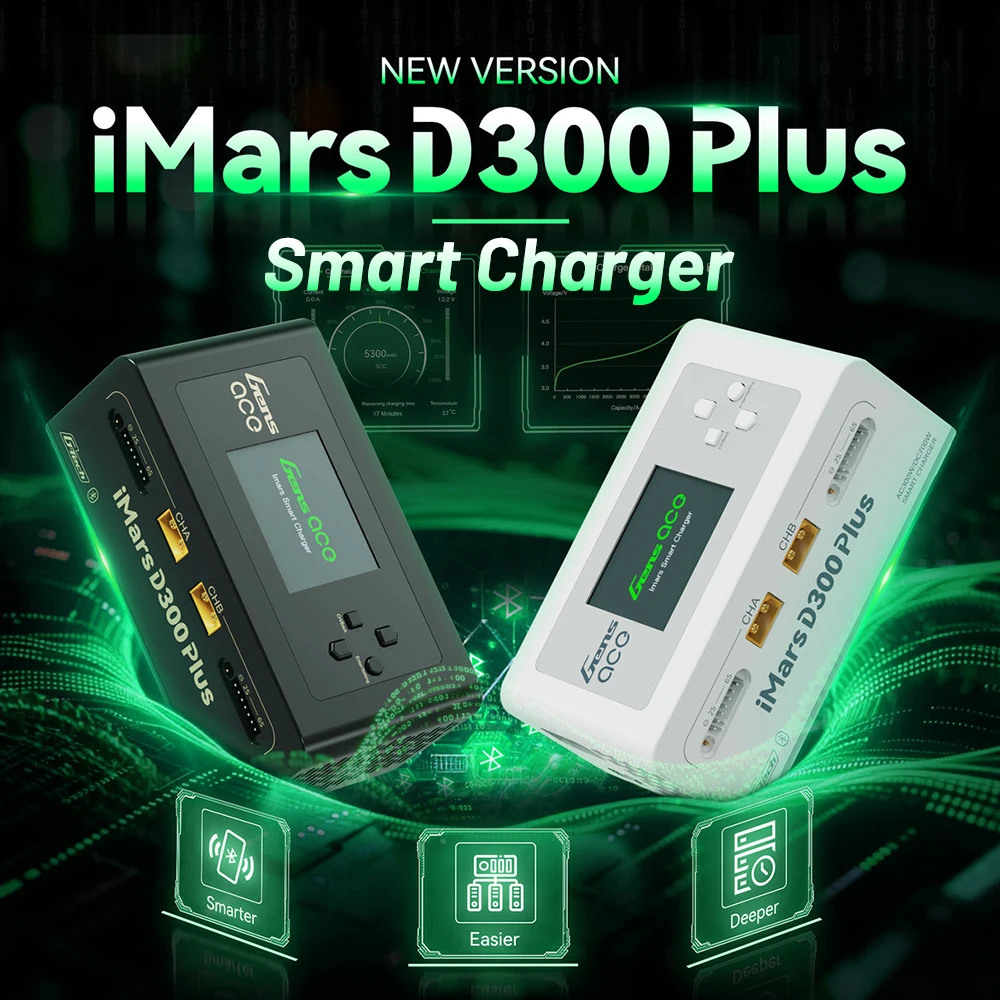 Chargeur GENS ACE D300 PLUS 300W AC / 700W DC pour batteries LiPo 1-6S - Modélisme RC, connecté à une batterie LiPo