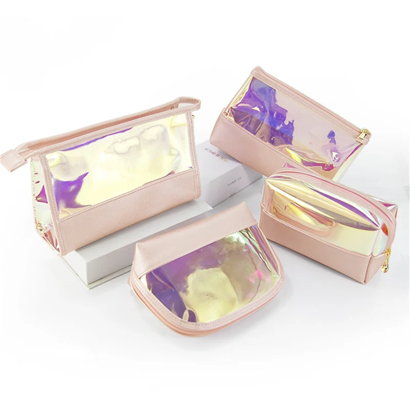 

Transparent Pretty Makeup Bags Fashion Laser Travel Cosmetic Bag Toiletry Brush Bags Organizer Necessary Case Wash Make Up Box