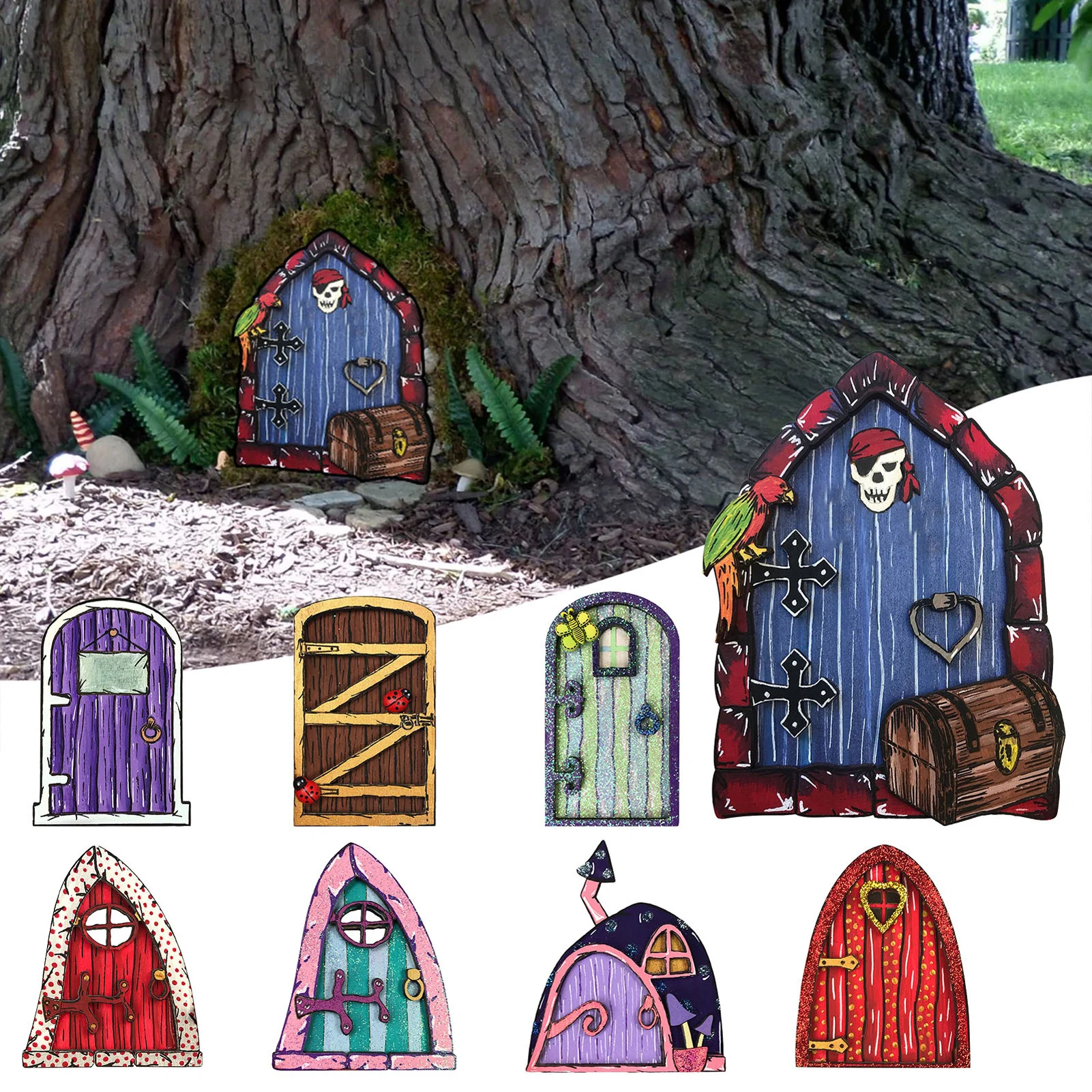 

Miniature Elf Door Fairy Tale Gate Garden Decorations DIY Dollhouse Yard Ornament Tree Embellishment Micro Landscape Wood Craft
