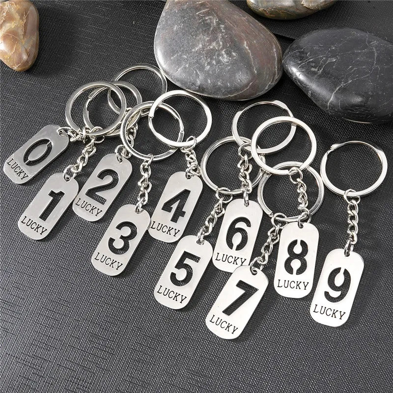 Lucky Number 0-9 Keychain Stainless Steel Numerals Pendant Metal
