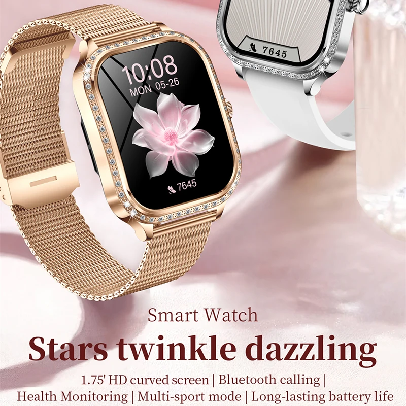 2025New Fashion Smart Watch Women 360*360 HD Screen Heart Rate Monitor Custom Dial Waterproof AI Voice Bluetooth Call Smartwatch